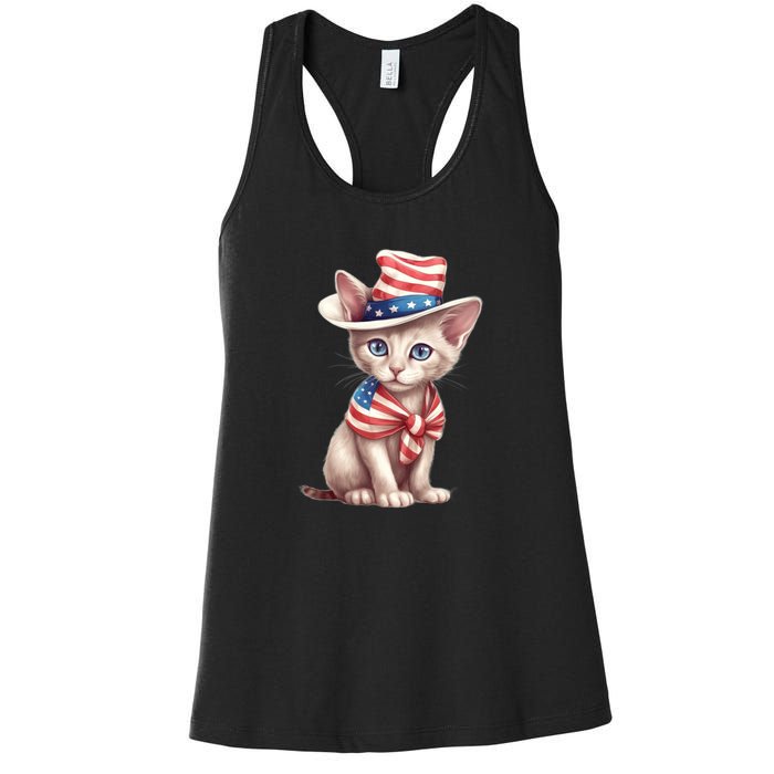 American Cat 4th Of July Cat Patriotic Cats Sphynx Kitten Women's Racerback Tank