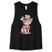 American Cat 4th Of July Cat Patriotic Cats Sphynx Kitten Women's Racerback Cropped Tank