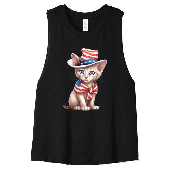 American Cat 4th Of July Cat Patriotic Cats Sphynx Kitten Women's Racerback Cropped Tank