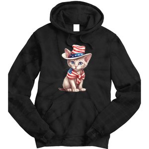 American Cat 4th Of July Cat Patriotic Cats Sphynx Kitten Tie Dye Hoodie