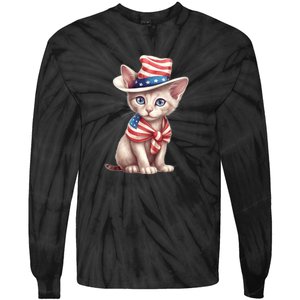 American Cat 4th Of July Cat Patriotic Cats Sphynx Kitten Tie-Dye Long Sleeve Shirt