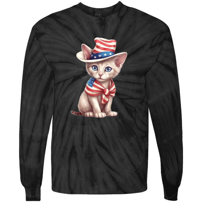 American Cat 4th Of July Cat Patriotic Cats Sphynx Kitten Tie-Dye Long Sleeve Shirt