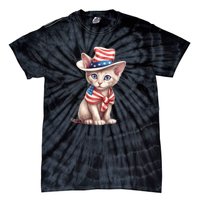 American Cat 4th Of July Cat Patriotic Cats Sphynx Kitten Tie-Dye T-Shirt