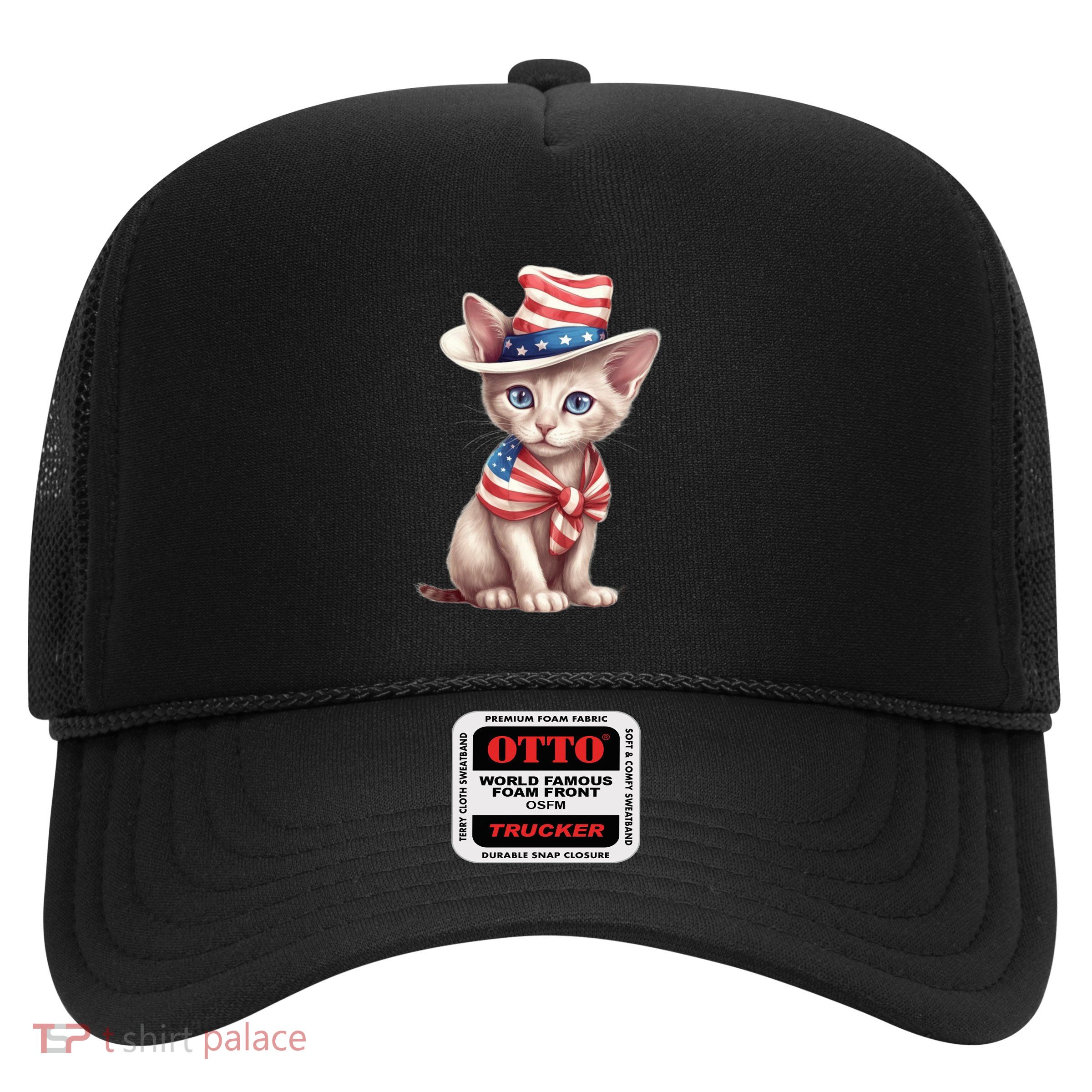 American Cat 4th Of July Cat Patriotic Cats Sphynx Kitten Trucker Hat