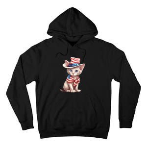 American Cat 4th Of July Cat Patriotic Cats Sphynx Kitten Tall Hoodie