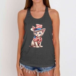 American Cat 4th Of July Cat Patriotic Cats Sphynx Kitten Women's Knotted Racerback Tank