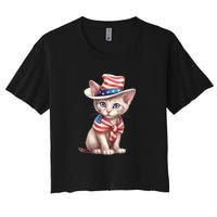 American Cat 4th Of July Cat Patriotic Cats Sphynx Kitten Women's Crop Top Tee