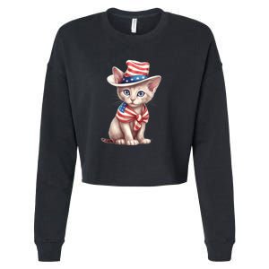 American Cat 4th Of July Cat Patriotic Cats Sphynx Kitten Cropped Pullover Crew