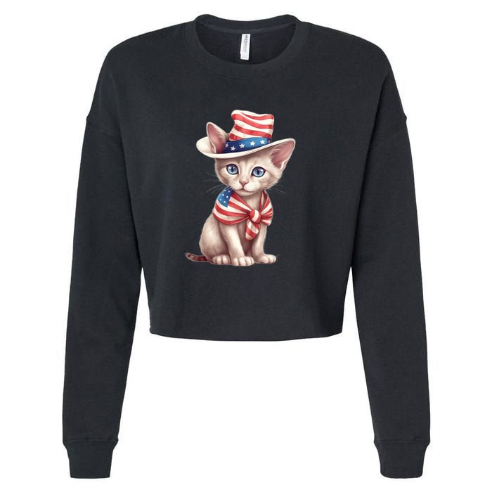 American Cat 4th Of July Cat Patriotic Cats Sphynx Kitten Cropped Pullover Crew