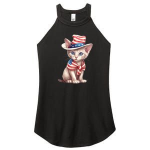 American Cat 4th Of July Cat Patriotic Cats Sphynx Kitten Women's Perfect Tri Rocker Tank