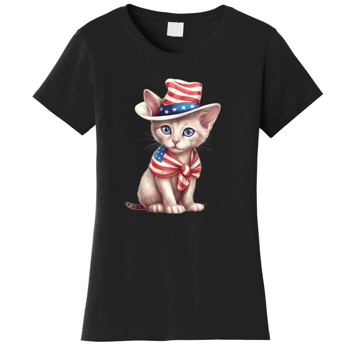 American Cat 4th Of July Cat Patriotic Cats Sphynx Kitten Women's T-Shirt