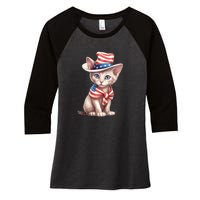 American Cat 4th Of July Cat Patriotic Cats Sphynx Kitten Women's Tri-Blend 3/4-Sleeve Raglan Shirt