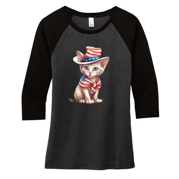 American Cat 4th Of July Cat Patriotic Cats Sphynx Kitten Women's Tri-Blend 3/4-Sleeve Raglan Shirt