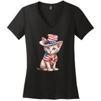 American Cat 4th Of July Cat Patriotic Cats Sphynx Kitten Women's V-Neck T-Shirt