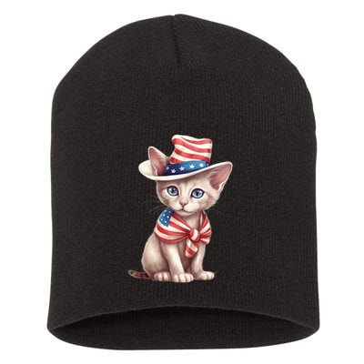 American Cat 4th Of July Cat Patriotic Cats Sphynx Kitten Short Acrylic Beanie