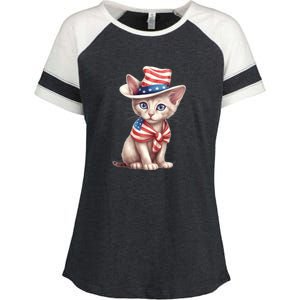 American Cat 4th Of July Cat Patriotic Cats Sphynx Kitten Enza Ladies Jersey Colorblock Tee