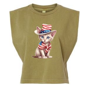 American Cat 4th Of July Cat Patriotic Cats Sphynx Kitten Garment-Dyed Women's Muscle Tee