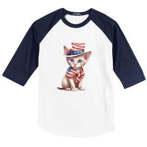 American Cat 4th Of July Cat Patriotic Cats Sphynx Kitten Baseball Sleeve Shirt