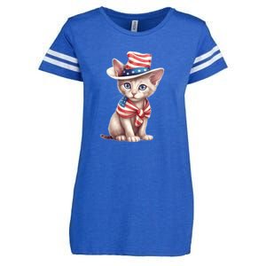 American Cat 4th Of July Cat Patriotic Cats Sphynx Kitten Enza Ladies Jersey Football T-Shirt