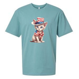 American Cat 4th Of July Cat Patriotic Cats Sphynx Kitten Sueded Cloud Jersey T-Shirt