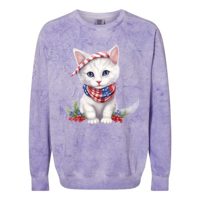 American Cat 4th Of July Cat Patriotic Cats Turkish Angora Kitten Colorblast Crewneck Sweatshirt