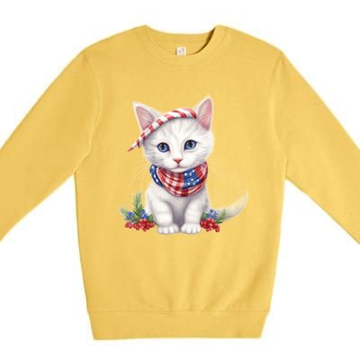 American Cat 4th Of July Cat Patriotic Cats Turkish Angora Kitten Premium Crewneck Sweatshirt