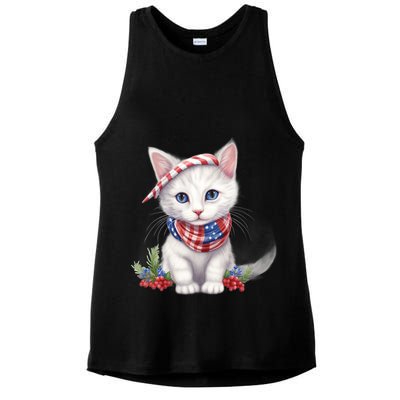 American Cat 4th Of July Cat Patriotic Cats Turkish Angora Kitten Ladies PosiCharge Tri-Blend Wicking Tank