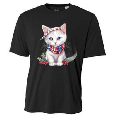 American Cat 4th Of July Cat Patriotic Cats Turkish Angora Kitten Cooling Performance Crew T-Shirt