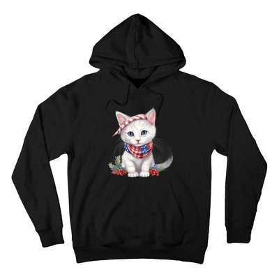 American Cat 4th Of July Cat Patriotic Cats Turkish Angora Kitten Hoodie