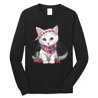 American Cat 4th Of July Cat Patriotic Cats Turkish Angora Kitten Long Sleeve Shirt