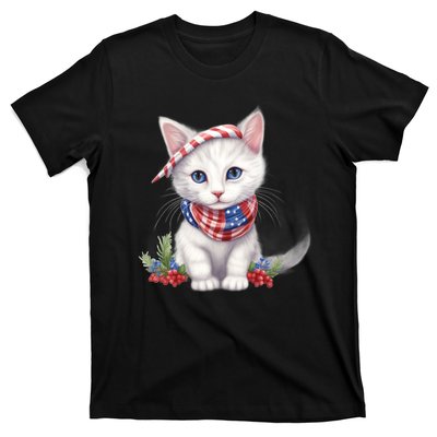 American Cat 4th Of July Cat Patriotic Cats Turkish Angora Kitten T-Shirt