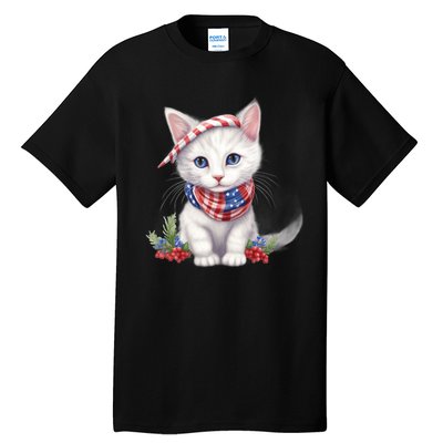 American Cat 4th Of July Cat Patriotic Cats Turkish Angora Kitten Tall T-Shirt