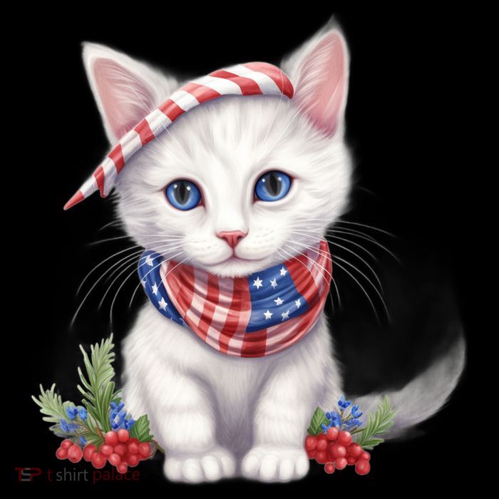 American Cat 4th Of July Cat Patriotic Cats Turkish Angora Kitten Flatbill Hat