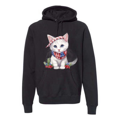 American Cat 4th Of July Cat Patriotic Cats Turkish Angora Kitten Premium Hoodie