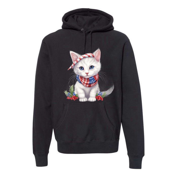 American Cat 4th Of July Cat Patriotic Cats Turkish Angora Kitten Premium Hoodie