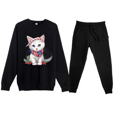 American Cat 4th Of July Cat Patriotic Cats Turkish Angora Kitten Premium Crewneck Sweatsuit Set