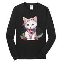 American Cat 4th Of July Cat Patriotic Cats Turkish Angora Kitten Tall Long Sleeve T-Shirt