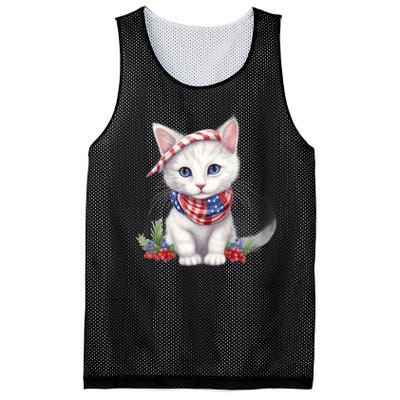 American Cat 4th Of July Cat Patriotic Cats Turkish Angora Kitten Mesh Reversible Basketball Jersey Tank