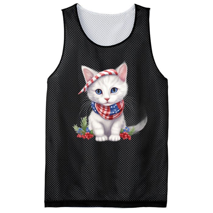 American Cat 4th Of July Cat Patriotic Cats Turkish Angora Kitten Mesh Reversible Basketball Jersey Tank