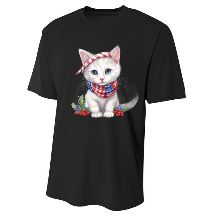 American Cat 4th Of July Cat Patriotic Cats Turkish Angora Kitten Performance Sprint T-Shirt