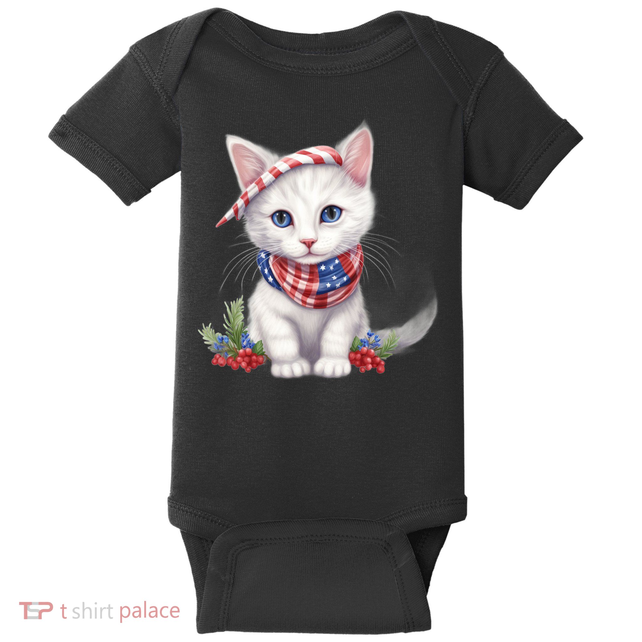 American Cat 4th Of July Cat Patriotic Cats Turkish Angora Kitten Baby Bodysuit