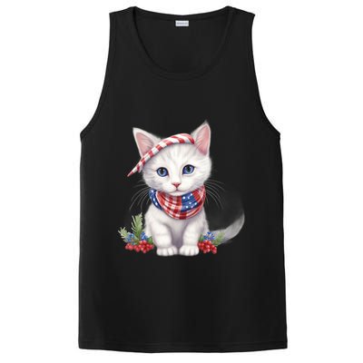 American Cat 4th Of July Cat Patriotic Cats Turkish Angora Kitten PosiCharge Competitor Tank