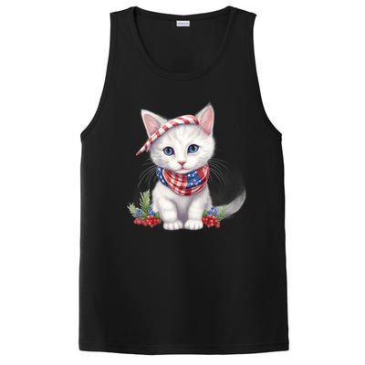 American Cat 4th Of July Cat Patriotic Cats Turkish Angora Kitten PosiCharge Competitor Tank