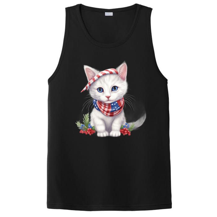 American Cat 4th Of July Cat Patriotic Cats Turkish Angora Kitten PosiCharge Competitor Tank