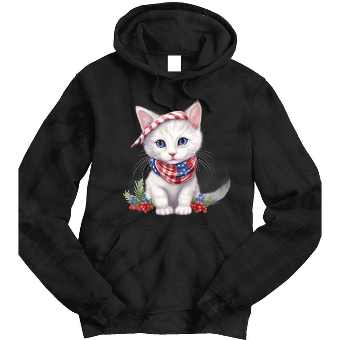 American Cat 4th Of July Cat Patriotic Cats Turkish Angora Kitten Tie Dye Hoodie