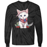 American Cat 4th Of July Cat Patriotic Cats Turkish Angora Kitten Tie-Dye Long Sleeve Shirt