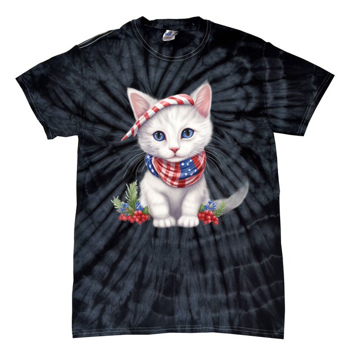 American Cat 4th Of July Cat Patriotic Cats Turkish Angora Kitten Tie-Dye T-Shirt