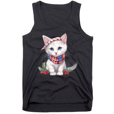 American Cat 4th Of July Cat Patriotic Cats Turkish Angora Kitten Tank Top