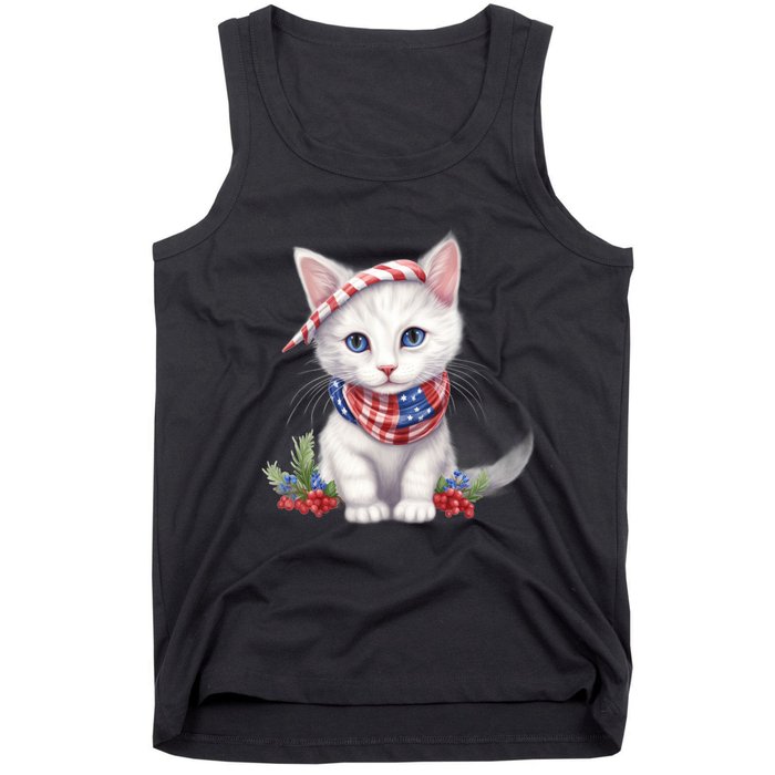 American Cat 4th Of July Cat Patriotic Cats Turkish Angora Kitten Tank Top