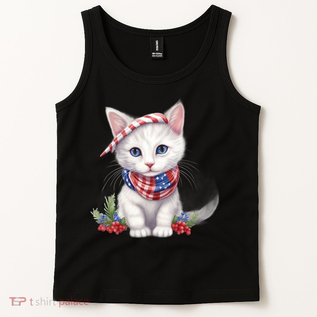 American Cat 4th Of July Cat Patriotic Cats Turkish Angora Kitten Tank Top